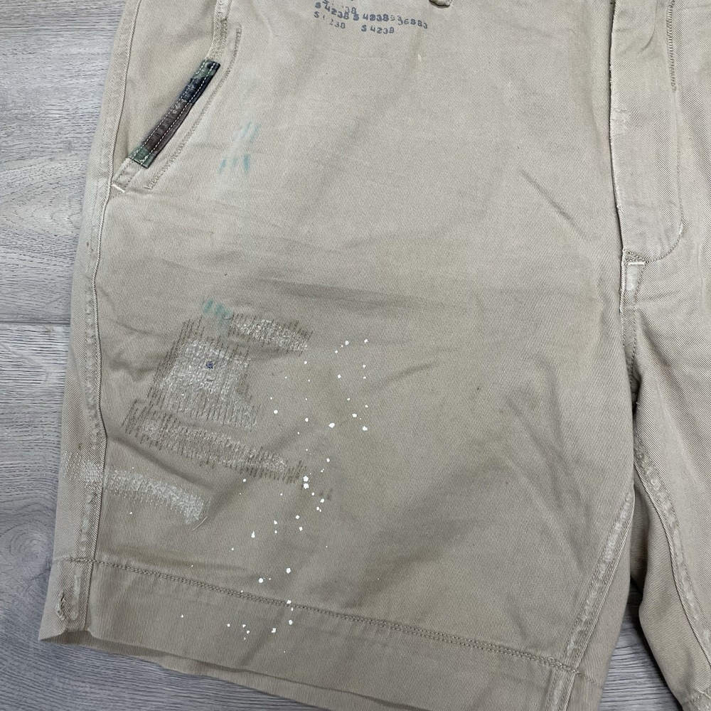 Polo Ralph Lauren Khaki Distressed Shorts Men Sz 40 Military Style Patches - Picture 3 of 11